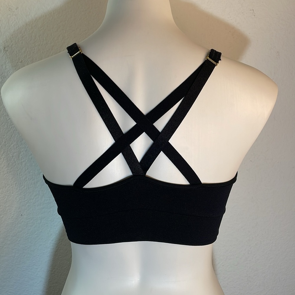 Puma Black and Gold Logo Racerback Sports Bra  strappy L Large - Picture 3 of 9